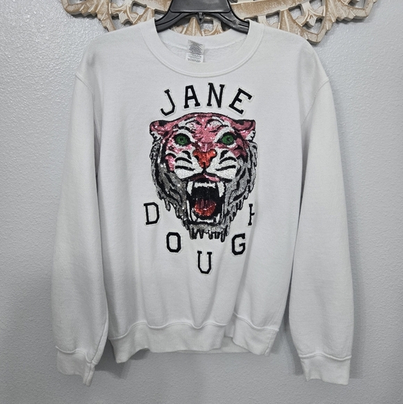 Gildan Tops - Jane Dough White Sweatshirt with Tiger Design